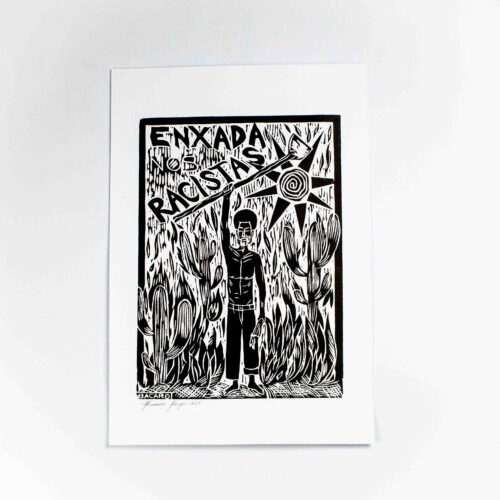 Xilogravura Enxada nos racistas de Bacaro (33x49)