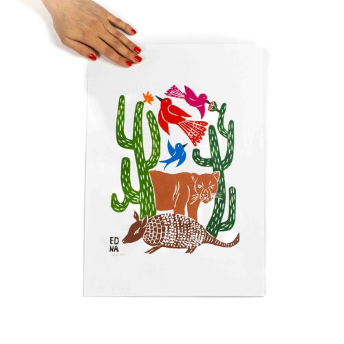 Xilogravura Animais no sertão de Edna (33x49)