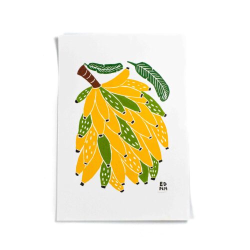 Xilogravura Cacho de bananas de Edna (33x49)