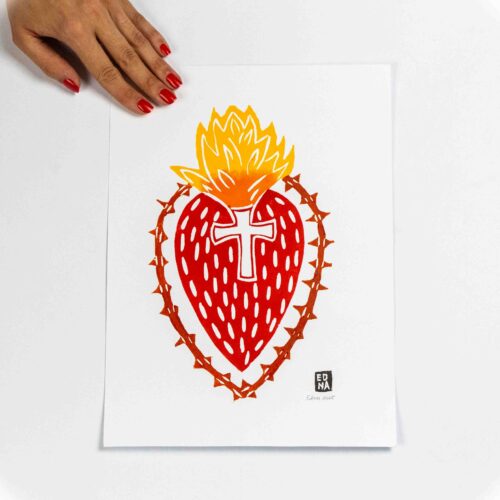 Xilogravura Coração ardente de Edna (24x33)