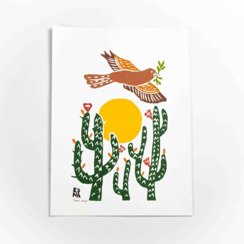 Xilogravura Voo do sabiá de Edna (24x33)