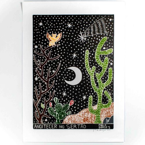 Xilogravura Anoitecer no sertão de Pablo Borges (48x66)